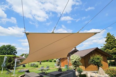 Sonnensegel spenden Schatten über Plätzen und Spielplätzen.