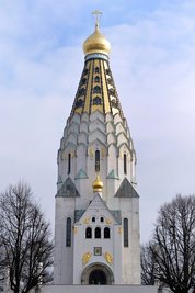 Der 55-Meter-Turm der Leipziger Gedächtniskirche. Ihr Vorbild steht in Moskau und ist Unesco-Welterbe.
