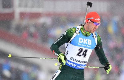 Arnd Peiffer aus Deutschland bei der Biathlon-WM, Einzel, 20 Kilometer.