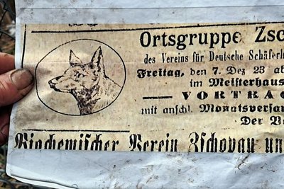 Dieser Zeitungsausschnitt zeigt die erste Erwähnung eines Hundevereins in Zschopau, der für den 7. Dezember 1923 zu einer Versammlung einlud. 