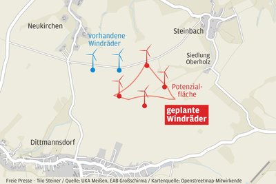 Die Karte zeigt die Umgebung von Steinbach in der Gemeinde Reinsberg.