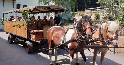 Menschen mit Behinderung aus dem Eibenstocker Wohnheim der Diakonie Erzgebirge haben jetzt ihren Nikolaus-Gutschein eingelöst und mit ihren Betreuern eine Rundfahrt in der Pferdekutsche erlebt. 