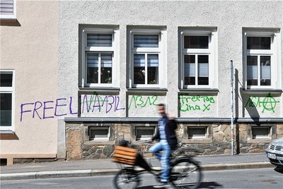 Wandschmierereien an der Freiberger Oststraße.