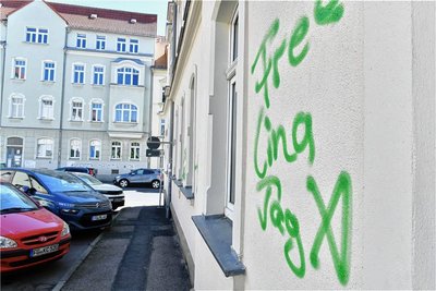 Wandschmierereien an der Freiberger Jungestraße.