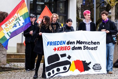 An diesem Banner der Linksjugend gibt es Kritik.