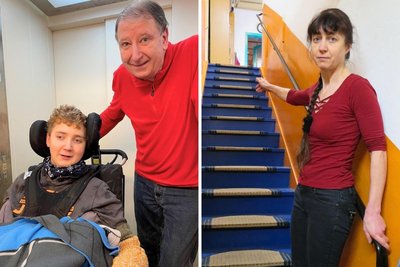 Heute kann Ulli von seinem Vater bequem ins Obergeschoss gefahren werden mit dem Fahrstuhl. 2018 mussten die Eltern ihn die steile Treppe emportragen.