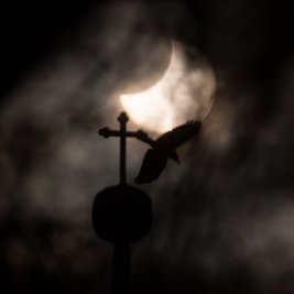 Mystisch sah die partielle Sonnenfinsternis vim Friedhof der St. Martins-Kirche in Oberlungwitz aus.