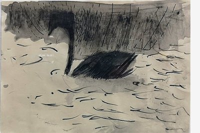 Stille, bewegte Welt: "Grahler Fähre 2 (Schwan)" von Nadja Poppe, entstanden 2021 während ihres Stipendiums an der Ostsee. 