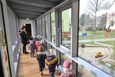Im neuen Durchgang der Kita Pfiffikus in Niederfrohna.
