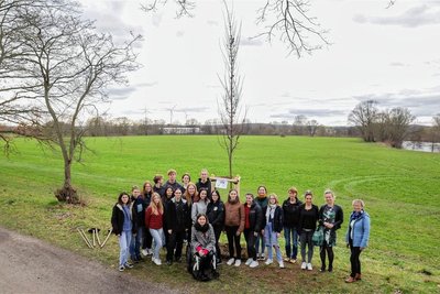 Die Zwölftklässler des Glauchauer Gymnasium haben einen Rot-Ahorn am Stausee gepflanzt.