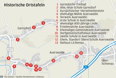 Bisher gibt es 13 historische Tafeln in der Gemeinde Lichtenau, zuerst in den Ortsteilen Auerswalde und Garnsdorf. Weitere sollen folgen. 