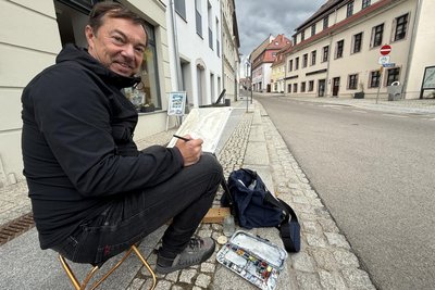 Olaf Sporbert hatte am Baderberg direkt vor der Stadtgalerie Platz genommen.