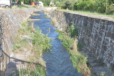 Der Münzbach in Freiberg führt wie viele andere Gewässer in Mittelsachsen nach Hitze und Trockenheit derzeit wenig Wasser.