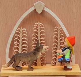 Szene aus dem Märchen "Rotkäppchen und der Wolf".