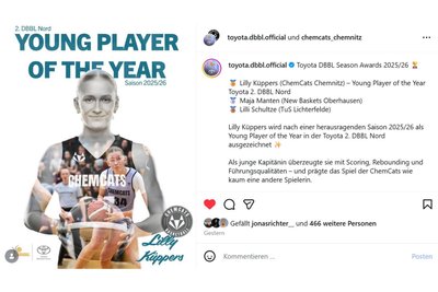 Der Instagram-Post der Damen-Bundesliga zur Auszeichnung von Lilly Küppers.