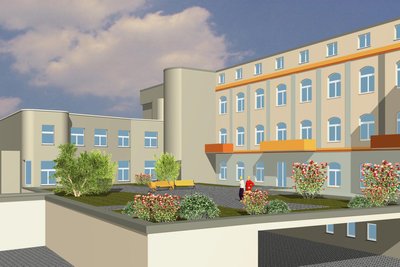 Einst als Grafik erstellt: Die Hauptstraße 25 in Thalheim. Unter der Grünfläche werden Autos abgestellt. Die Stadt Thalheim hat das Vorhaben mit einer Summe von 45.000 Euro gefördert. .