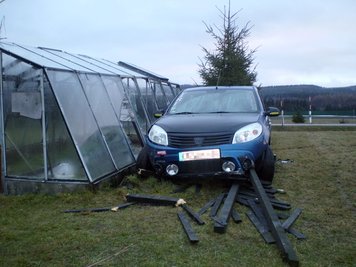 Das Auto krachte erst durch einen Gartenzaun - der wurde zerstört - und kam dann direkt an einem Gewächshaus zum Stehen.