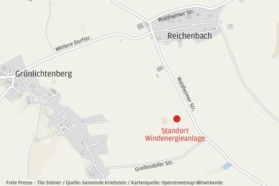 Nach den Plänen soll bei Reichenbach die Windkraftanlage auf Kriebsteiner Flur entstehen.
