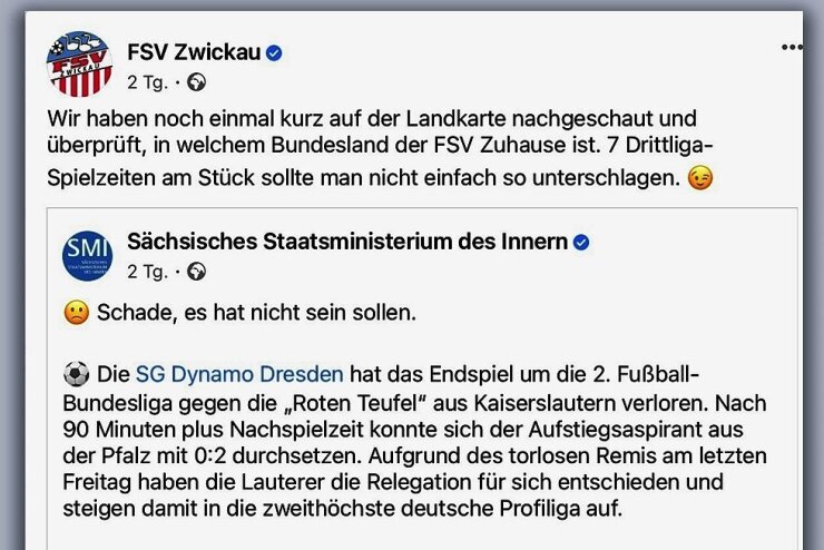 Aue, Dresden und ...? Worüber Sachsens Innenministerium in Sachen Fußball stolpert