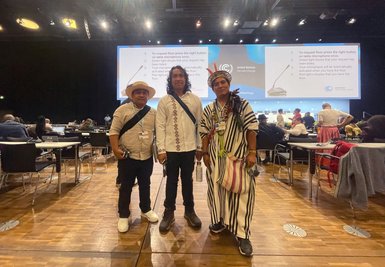 Teilnehmer aus der ganzen Welt sind in Bonn zu Klimaverhandlungen zusammengekommen - hier Vertreter aus Kolumbien und Peru.