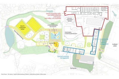 Die neuen Planungen für das Erzgebirgsbad in Thalheim. Sie sind sehr anspruchsvoll - und teuer. Grafik: Tilo Steiner