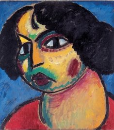 "Messalina", 1913. Zuerst malte Jawlensky seine Köpfe noch mit runden Formen und geöffneten Augen, später wurde er abstrakter. 
