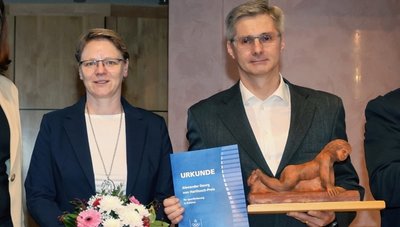 Geschäftsführer Holger Ullmann und Prokuristin Monique Ullmann von der LTC Lufttechnik Crimmitschau mit dem Sportförderpreis.