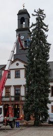 Gegen Ende November wurde der Rochlitzer Weihnachtsbaum mit Lichterketten geschmückt. 