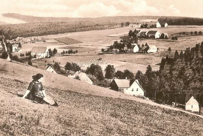 Der Erzgebirgsort Tellerhäuser um 1915 auf einer Ansichtskarte aus dem Schwarzenberger Verlag Vogel.