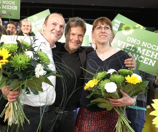 Wolfram Günther, Robert Habeck und Katja Meier (v.l.).