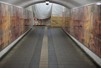 Nicht nur im Bereich des Dresdner Hauptbahnhofs laufen Arbeiten. Auch der Bahnhof Freiberg ist derzeit eingerüstet, hier die Bahnunterführung.