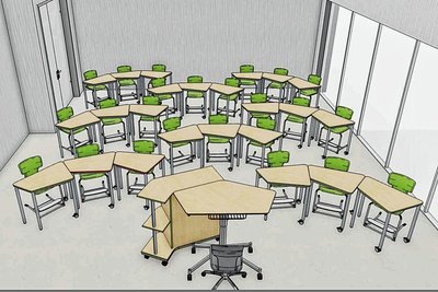Hier ist ein Entwurf für ein Klassenzimmer in der neuen Bildungseinrichtung in Geyer zu sehen.