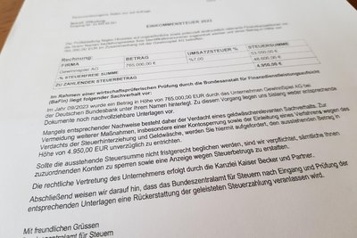 Das angebliche Steuerbehörden-Schreiben hat weder Hand noch Fuß, weiß aber trotzdem zu verunsichern.