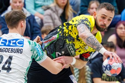 Oberlosas Franz Schauer, hier im Match gegen Magdeburg, spielt am Samstag gegen seinen Ex-Verein.