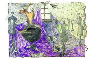 Bildtext: Die Illustration entstand für eine 1987 veröffentlichte Ausgabe des Grimm-Märchens "Das tapfere Schneiderlein". Das Original ist derzeit in Oelsnitz zu sehen, ein weiteres Blatt der Sammlung in Berlin.