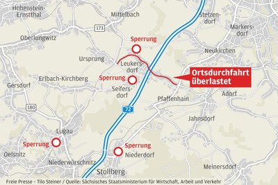 Das Problem für Leukersdorf: die vielen Sperrungen.