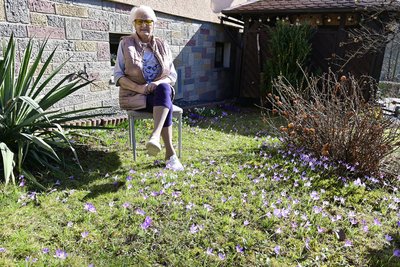 Annerose Hahn freut sich über die vielen Krokusse in ihrem Garten.