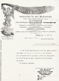 Dieses Anschreiben des internationalen Detektivbüros "Die Fackel" befindet sich im Archiv der Verlegerfamilie Schmid in Bamberg. 