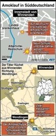  Der 17 Jahre alte Amokläufer Tim K. hat in seiner ehemaligen Schule in Winnenden neun Mitschüler, drei Lehrerinnen und drei Passanten getötet. Der Täter tötete sich schließlich selbst. 