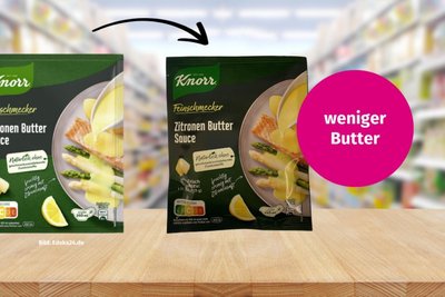 Bei Knorrs „Feinschmecker Zitronen Butter Sauce“ ist der Butteranteil von 25 auf 10 Prozent geschrumpft.