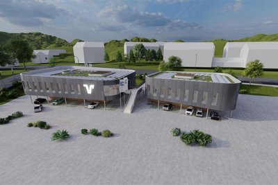 Diese Visualisierung zeigt, wie der Volksbank-Neubau nach der Fertigstellung aussehen soll.