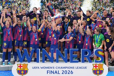 Barcelona Frauen feiern ihren Champions-League-Erfolg in Oslo.