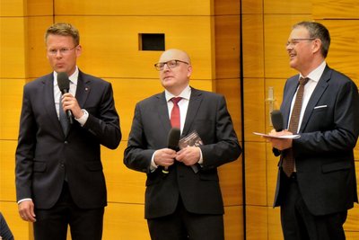 Städtepartnerschaft: Der Vizepräsident der polnischen Stadt Adam Wieczorek und der Chemnitzer OB Sven Schulze bekräftigten im Gespräch mit dem Christoph Dittrich (von links), dass noch mindestens weitere 50 Jahre folgen sollen.