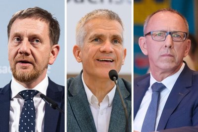 Wollen sich am Mittwoch als Ministerpräsidenten zur Wahl stellen (von links): Amtsinhaber Michael Kretschmer (CDU), Ex-Oberbürgermeister Matthias Berger (parteilos) und Oppositionsführer Jörg Urban (AfD).