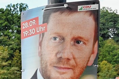 Michael Kretschmer sah man nur auf dem Plakat zur Regionalkonferenz.