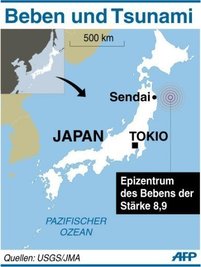 Ein schweres Erdbeben der Stärke 8,9 hat Japan erschüttert und hohe Tsunami-Wellen ausgelöst. Das Beben ereignete sich etwa 382 Kilometer nordöstlich von Tokio, das Epizentrum lag vor der Küste des Landes nahe Sendai. Die Region wurde auch von einem schweren Nachbeben erschüttert.