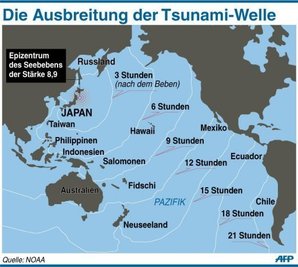 Nach dem schweren Erdbeben in Japan breiten sich die Tsunami-Flutwellen im gesamten Pazifik aus. Das US-Tsunami-Warnzentrum dehnte die Warnung vor der Welle auf praktisch alle Küstengebiete am Pazifik aus. Auf Hawaii und in Indonesien wurden Evakuierungsmaßnahmen eingeleitet.