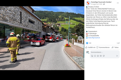 Die Freiwillige Feuerwehr Großarl barg den leblosen Mittelsachsen aus dem Ellmaubach in Österreich.