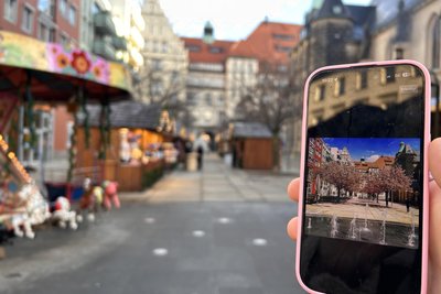 Bilder in der App beschreiben die einzelnen Stopps der Rätseltour.