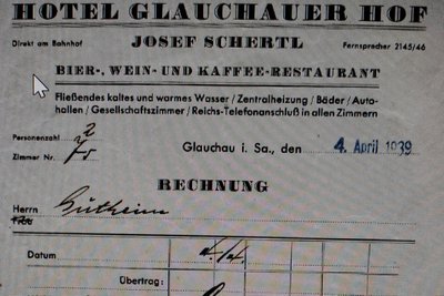 Bestandteil einer Rechnung aus dem Hotel „Glauchauer Hof“ aus dem Jahr 1939.